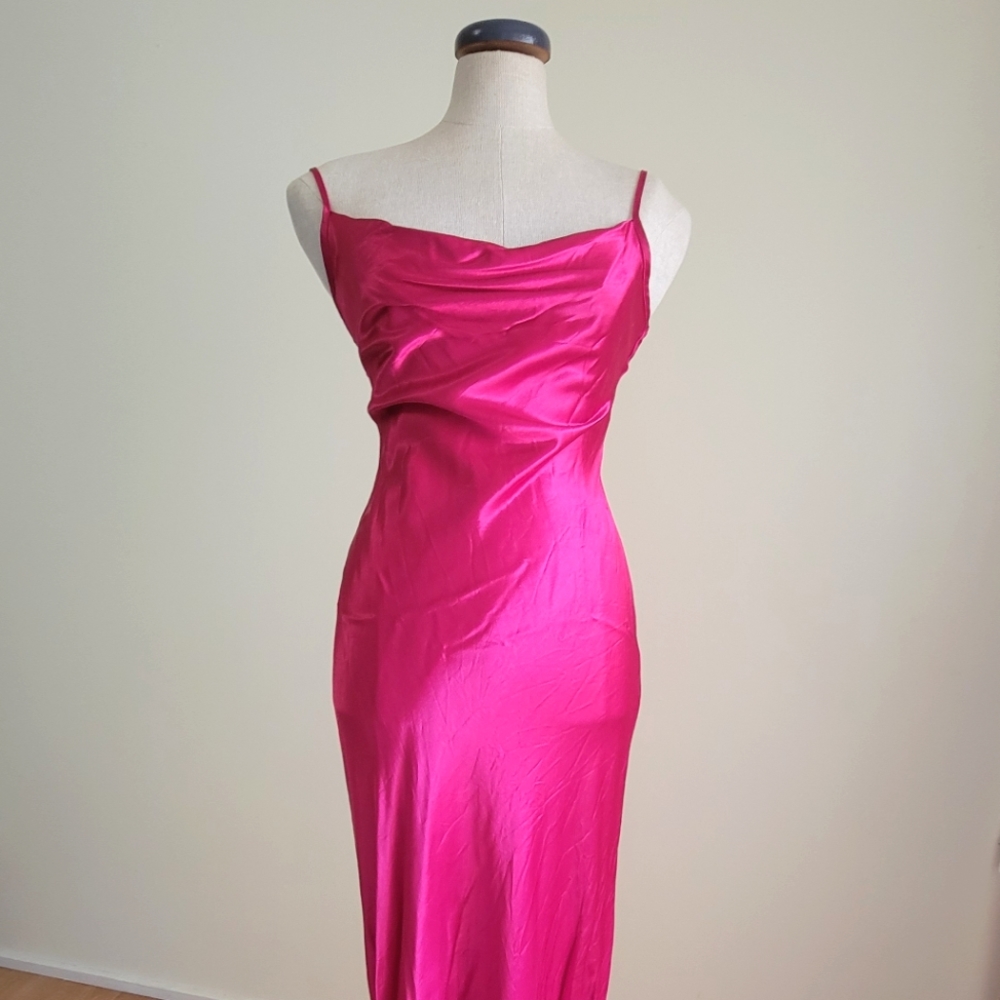 Vintage 90s Floorlength Cowl Neck Satin Slip Dress